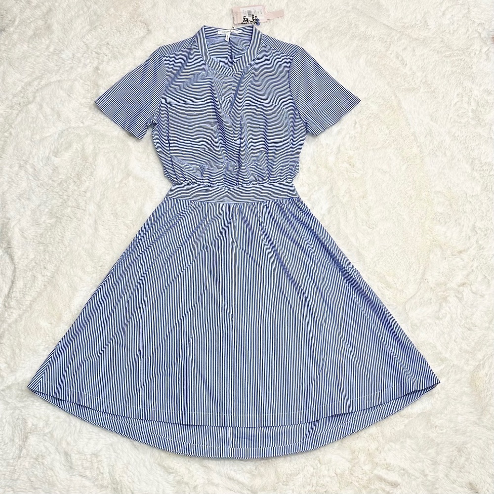 Avec Les Filles White & Blue Striped Dress with Cut Out!